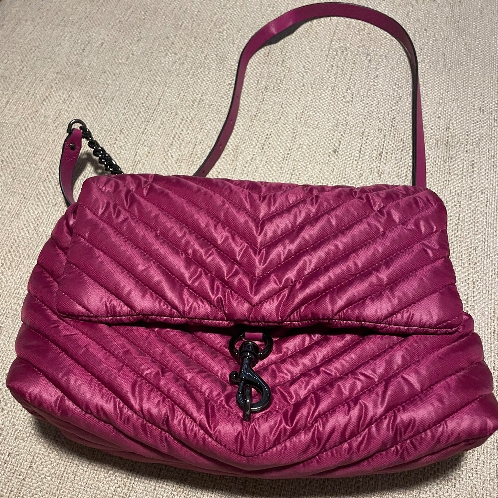 Rebecca Minkoff Edie Nylon Jumbo Flap Quilted Bag in Fuchsia